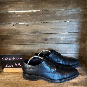 Mens‎ Cole Haan Buckland Cap Toe Black Leather Brogue Dress Shoes Size 9.5 M GUC